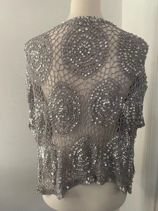Silver Sequin Crochet Wrap - Picture 3 of 8